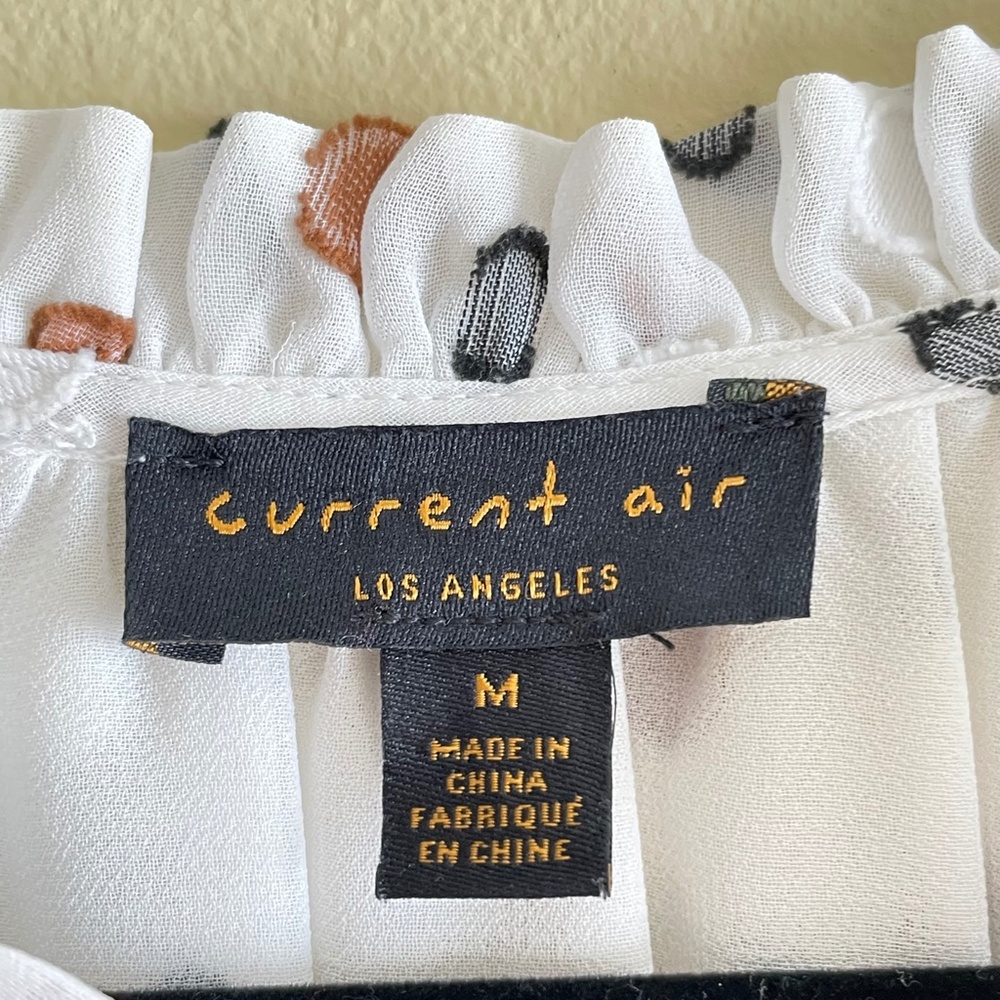 Anthro Current Air Pleated Women Medium Dress Smoked Waist Cottage Clip Dot - Picture 9 of 14